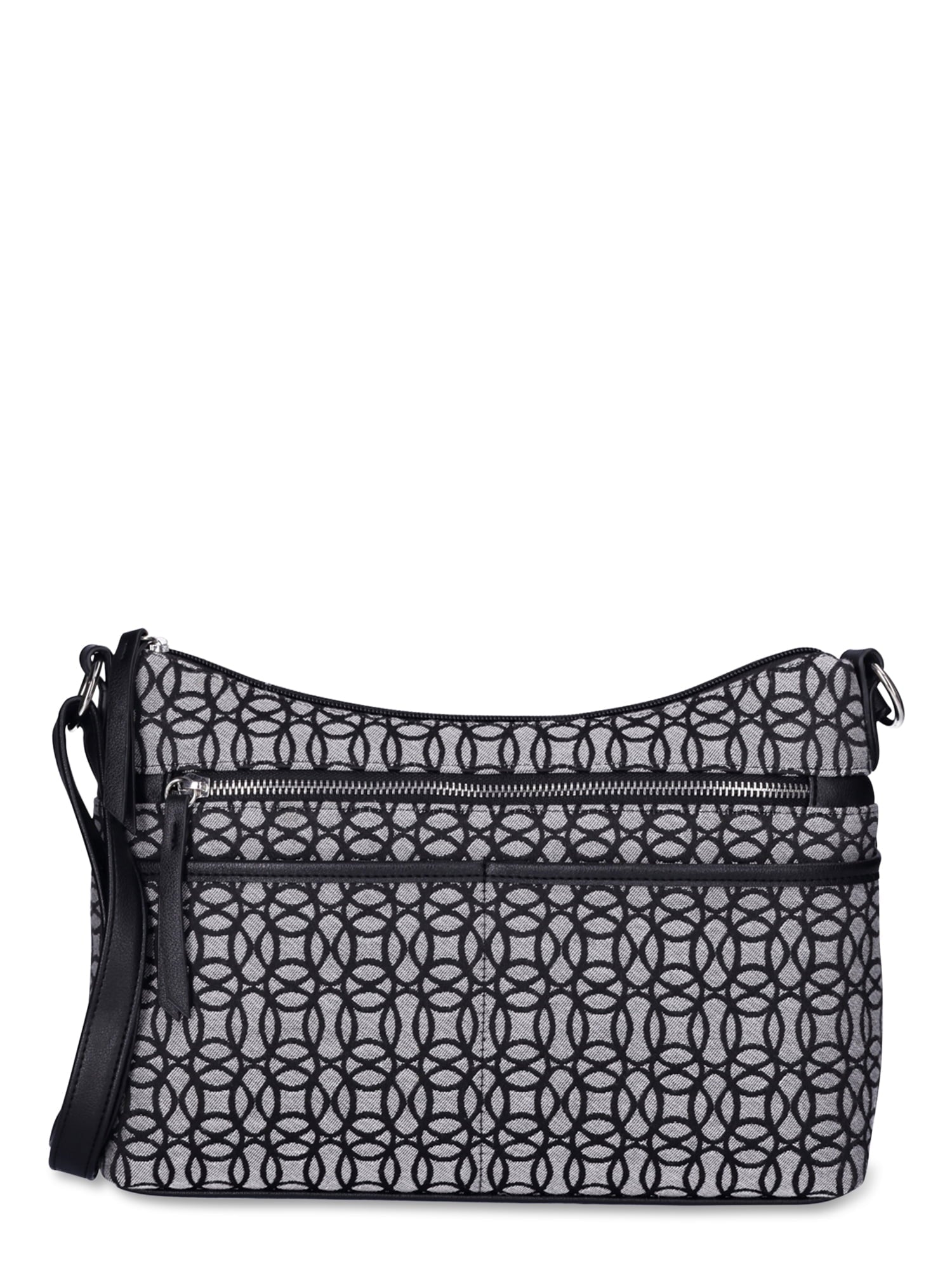 thumbnail image 1 of Time and Tru Women’s Hallie Crossbody Handbag, Black/Beige Jacquard, 1 of 3