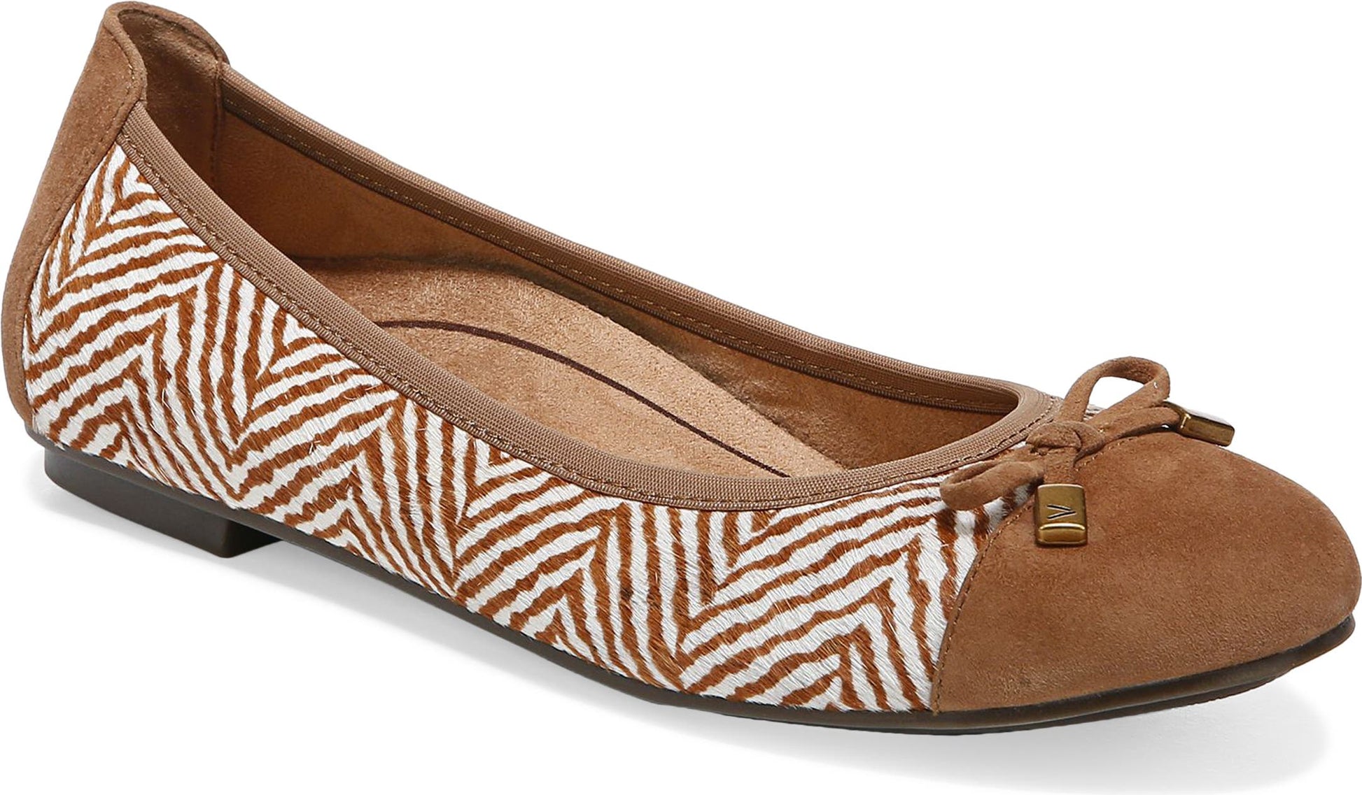 Vionic Minna Faux Calf Hair Flat, Main, color, TOFFEE/ CREAM