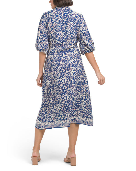 alternate image #1 of Puff Sleeve Floral Midi Dress