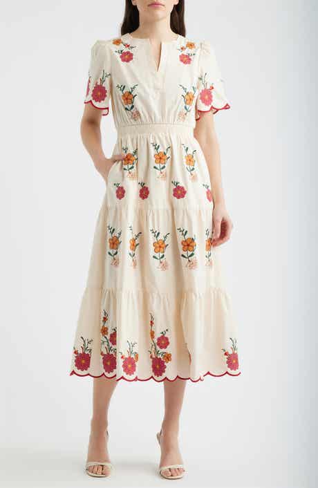 Embroidered Stripe Midi Shirtdress