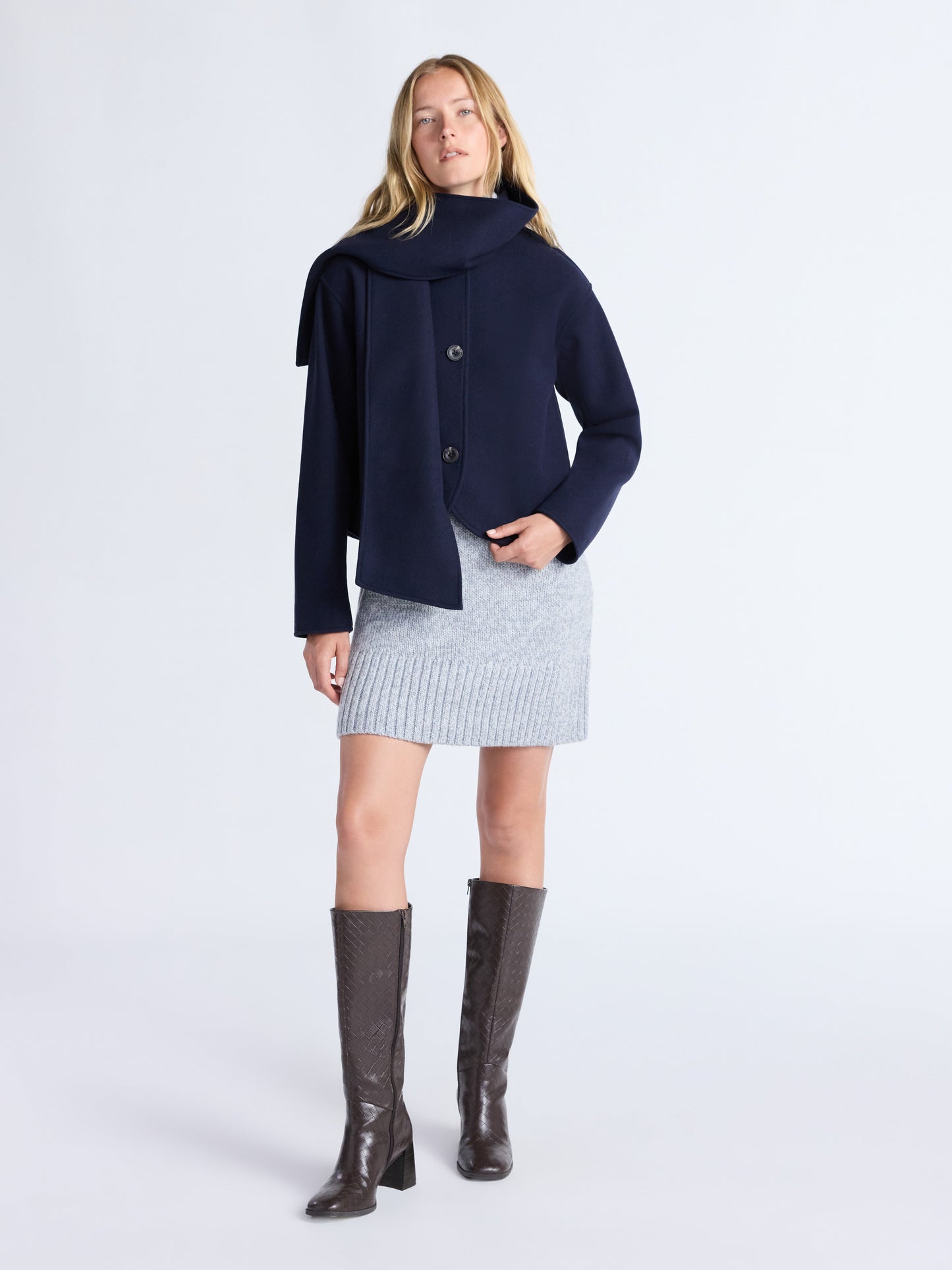 Walmart Free Assembly Women's Faux Wool Jacket with Scarf, Sizes XS-XXL