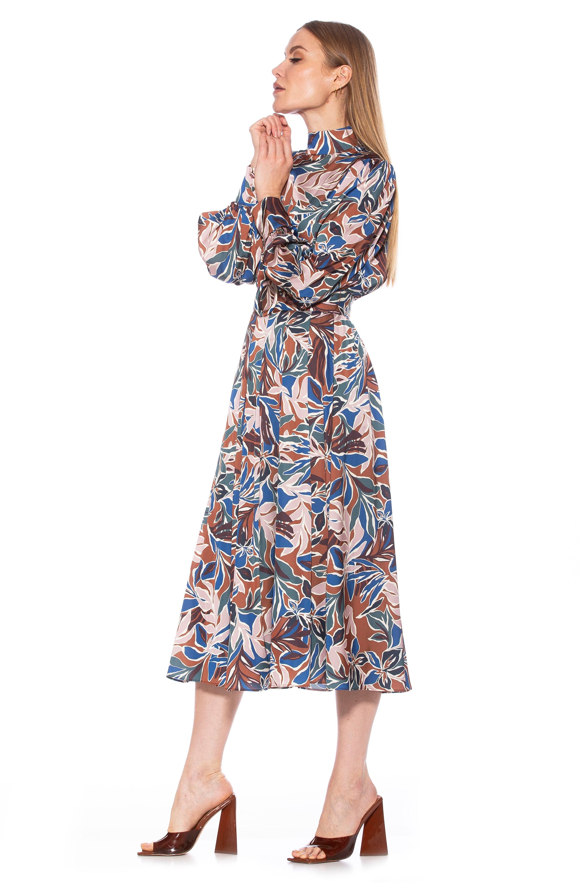 Alexia Admor Safiya Long Sleeve Belted Fit & Flare Dress, Alternate, color, BROWN FLORAL