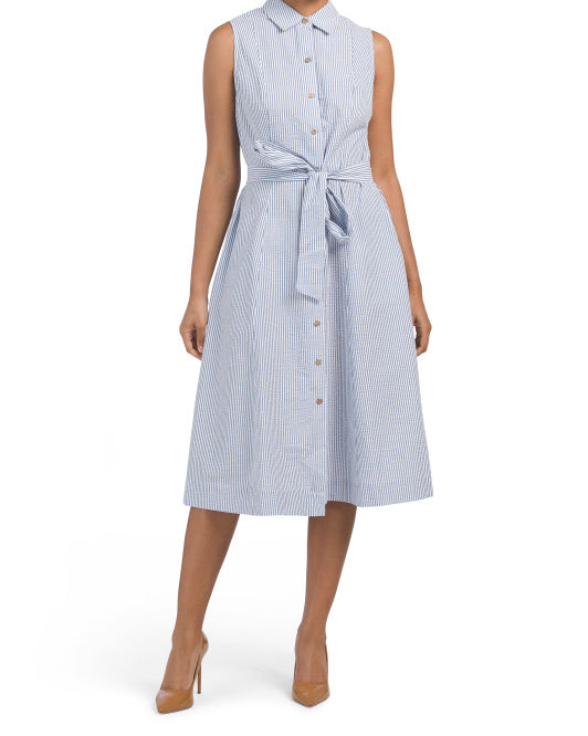 Seersucker Diane Midi Shirt Dress