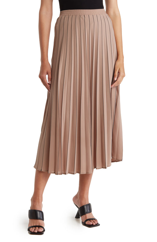 ADRIANNA PAPELL Pleated Midi Skirt, Main, color, COCOA/ BLACK