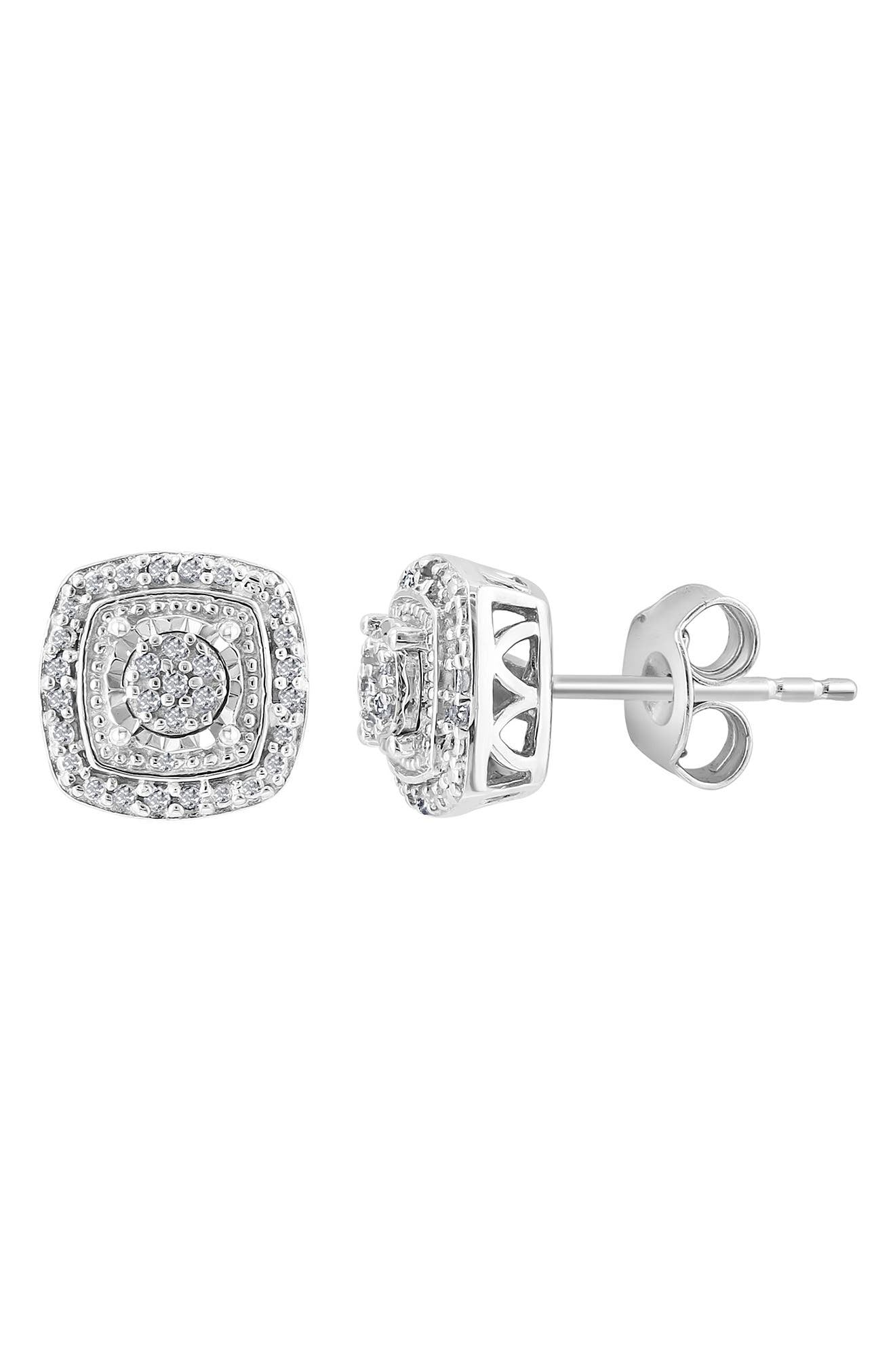 EFFY Sterling Silver Pavé Diamond Cushion Stud Earrings - 0.09 ctw, Main, color, WHITE