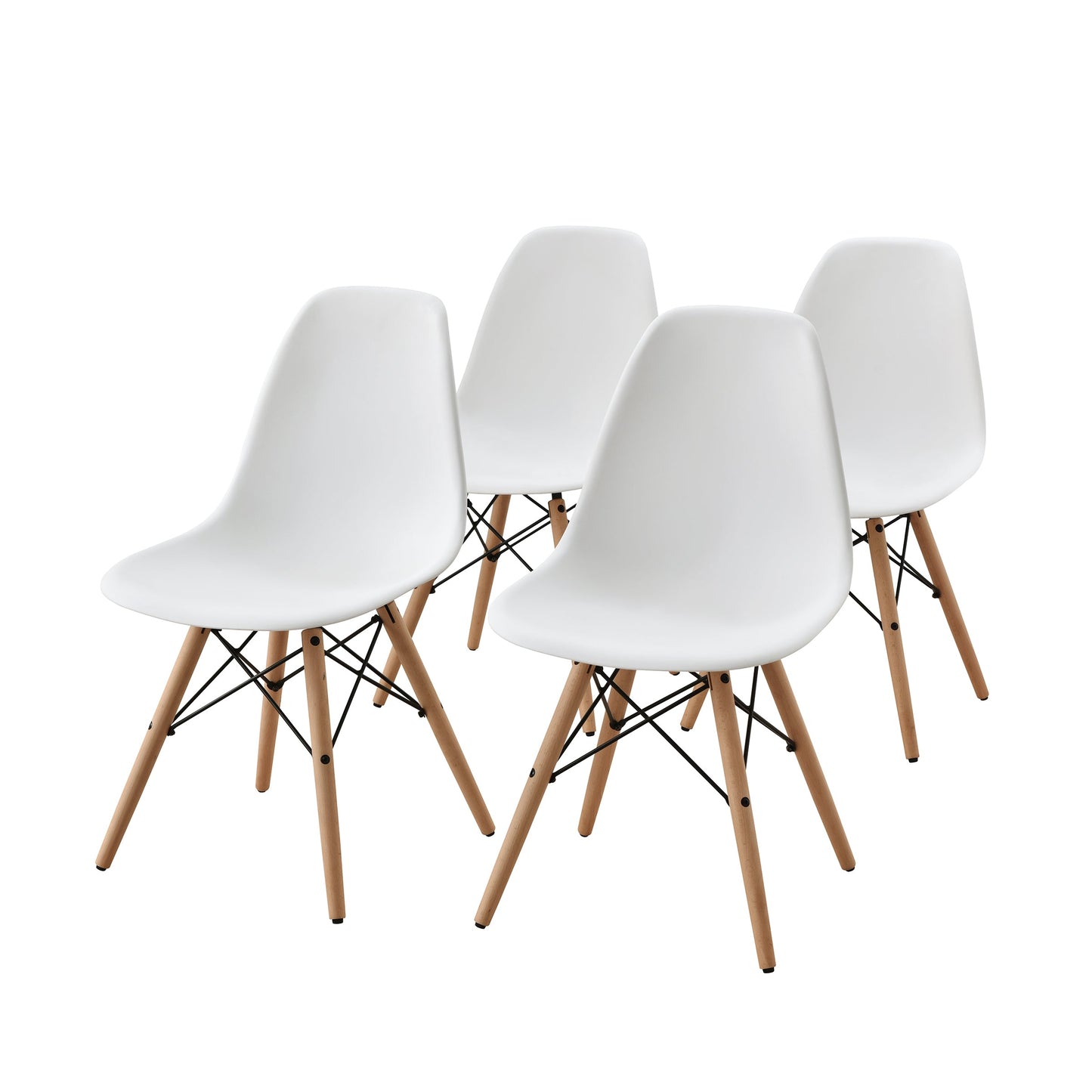 Walmart Mainstays Mid-Century Modern Dining Chair, Set of 4, White and Beech Color for Indoor