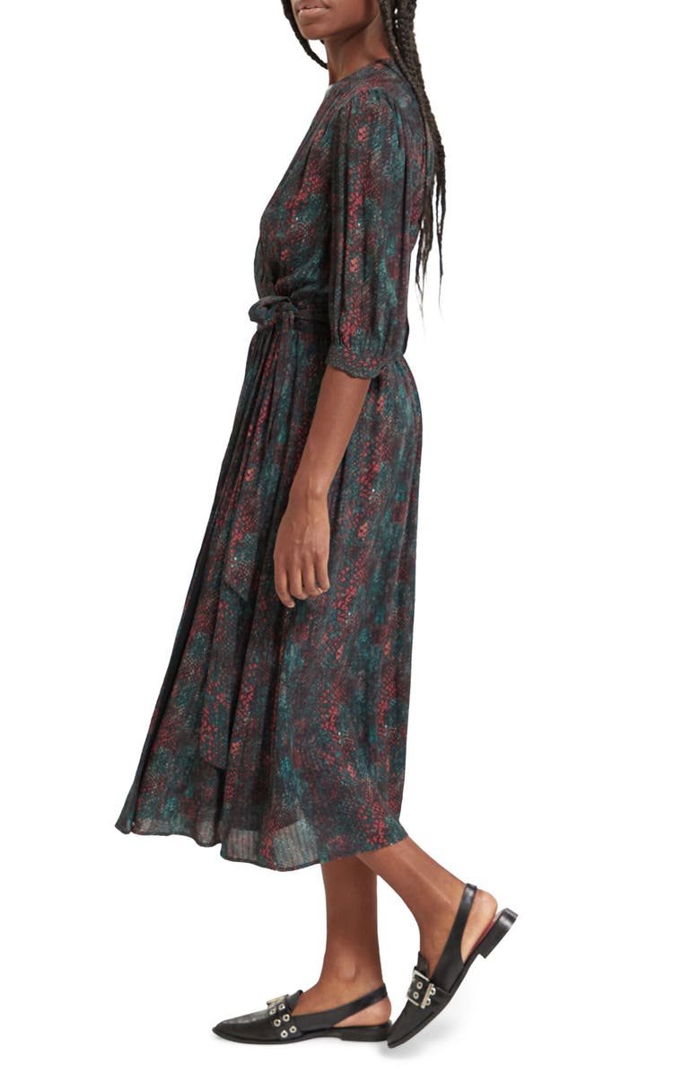 Scotch & Soda Snakeskin Print Faux Wrap Midi Dress