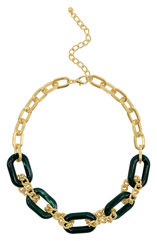 Adornia 14K Yellow Gold Plated Chain & Tortoiseshell Necklace, Main, color, GREEN