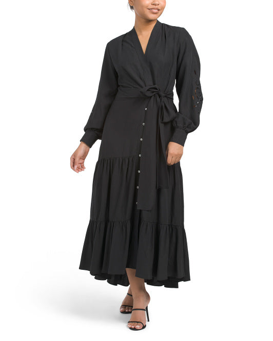 Eyelet Long Sleeve Tencel Blend Dress