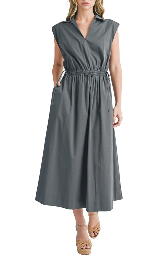 Mila Mae Cutout Collared Maxi Dress, Main, color, Charcoal