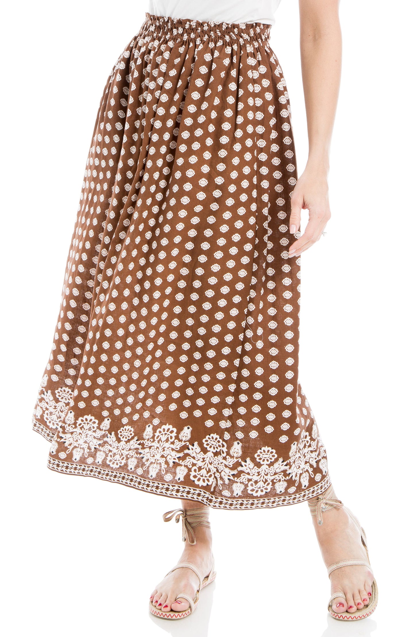 MAX STUDIO Print Linen Blend Midi Skirt, Alternate, color, Chstnt Flrl Border