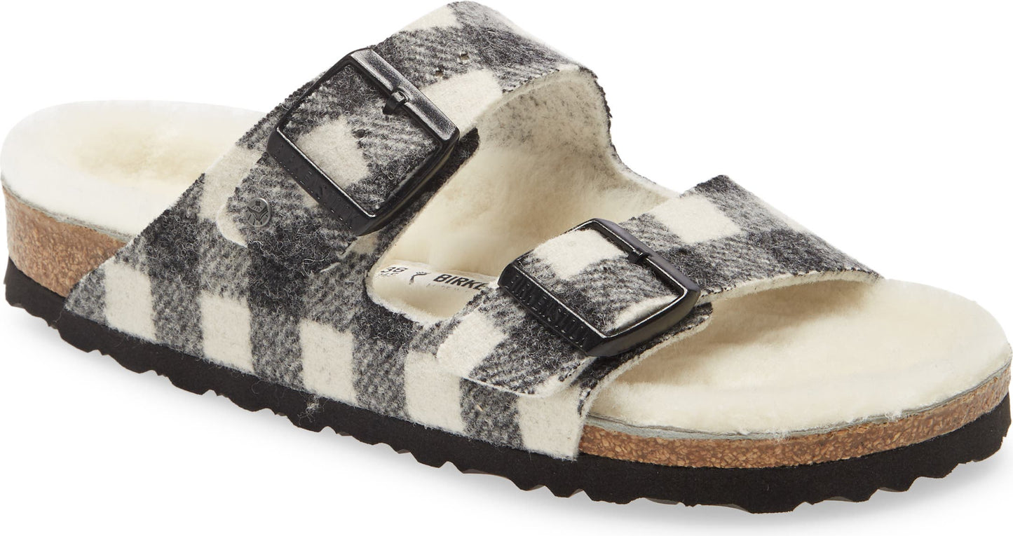 Birkenstock Arizona Genuine Shearling Lined Slide Sandal (Women)<br />, Main, color, PLAID WHITE WOOL