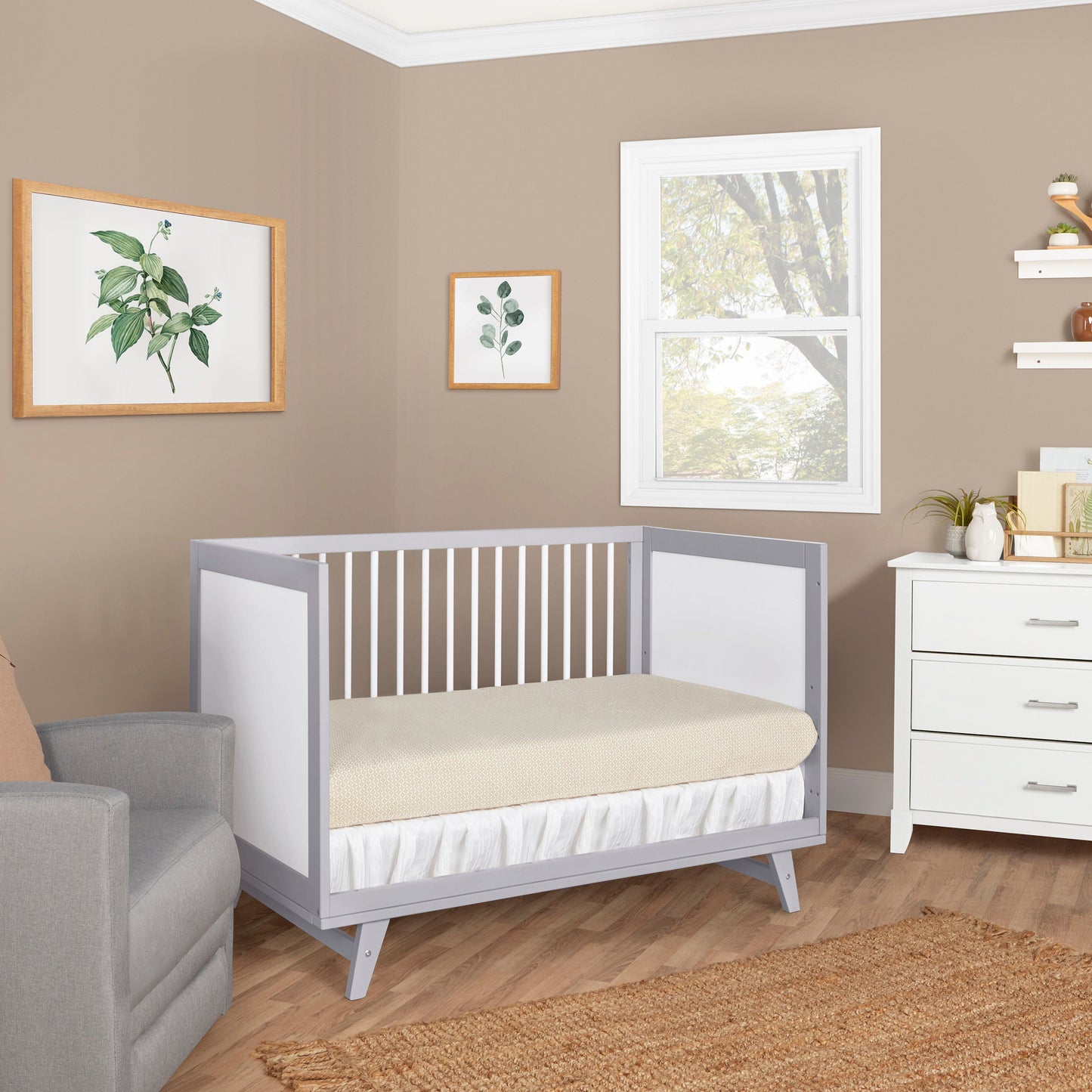 Walmart Dream On Me Carter 5-in-1 Full Size Convertible Crib, Grey and White