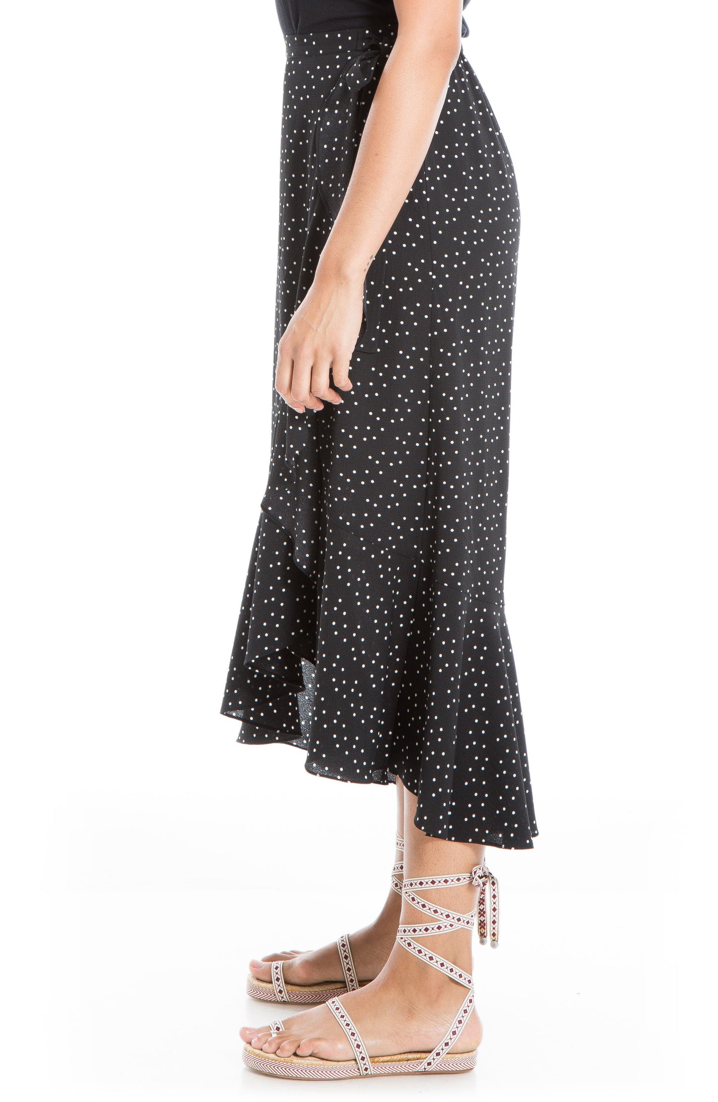 MAX STUDIO Side Tie Ruffle Crepe Maxi Skirt, Alternate, color, BLACK/ CREAM