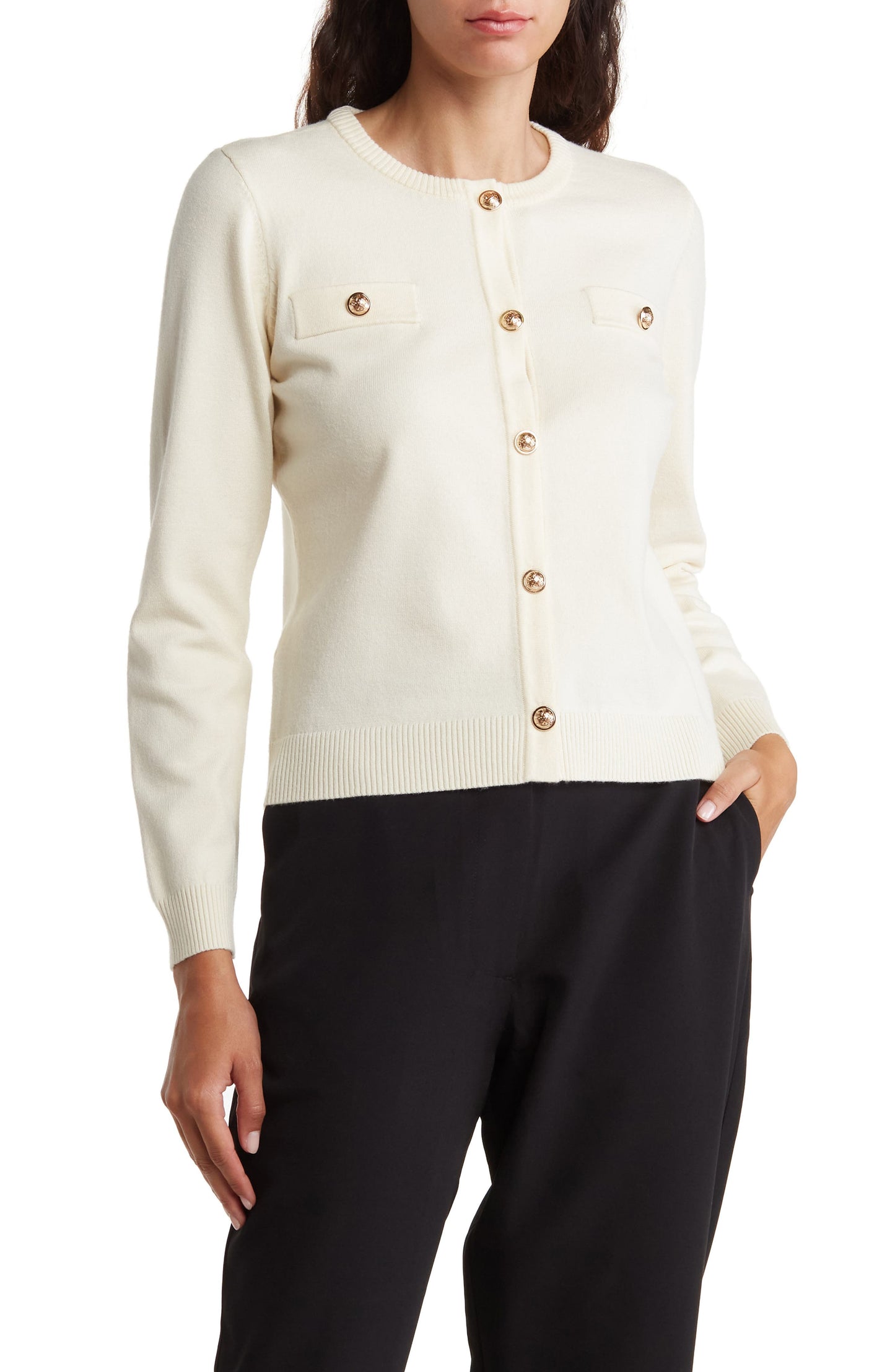 BY DESIGN Keira Chest Pocket Cardigan, Main, color, GARDENIA