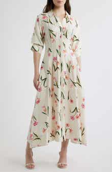 Embroidered Stripe Midi Shirtdress