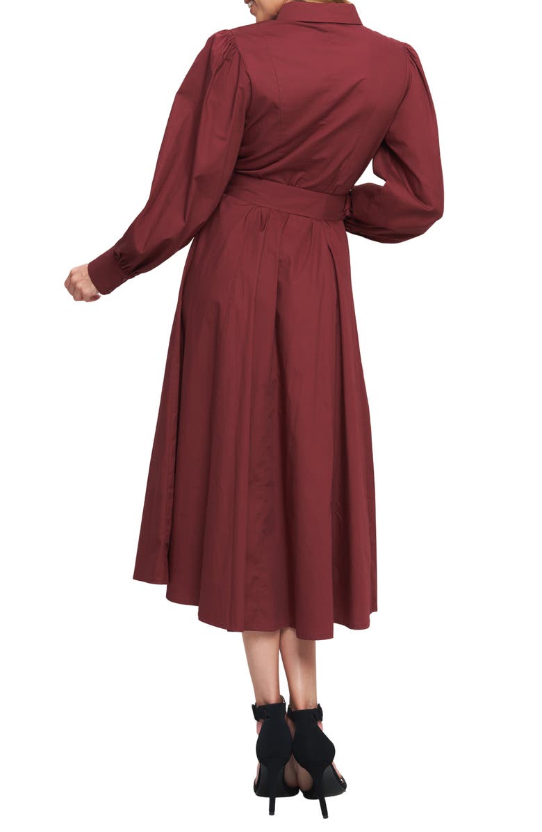 FLYING TOMATO Long Sleeve Solid Midi Shirtdress