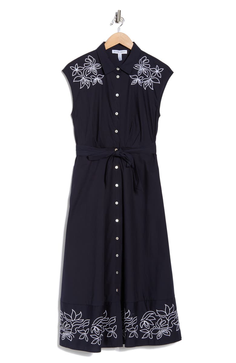 Ellen Tracy Floral Embroidered Poplin Shirtdress