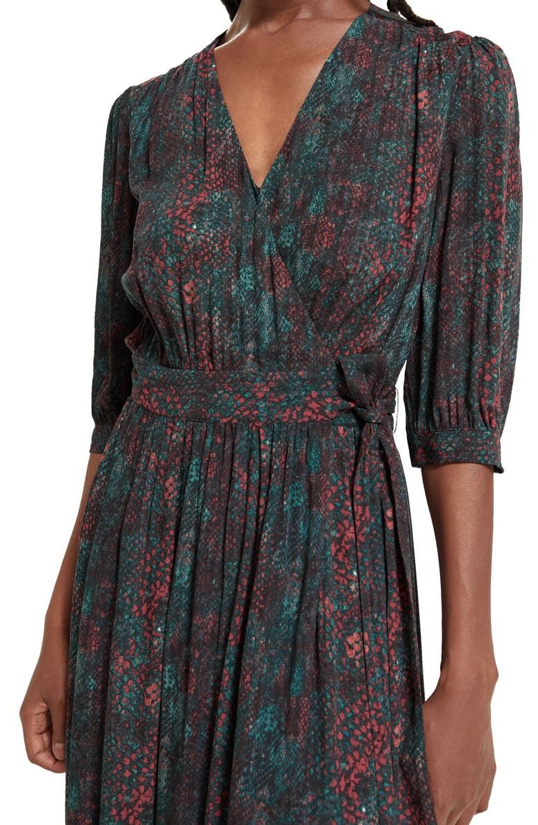 Scotch & Soda Snakeskin Print Faux Wrap Midi Dress