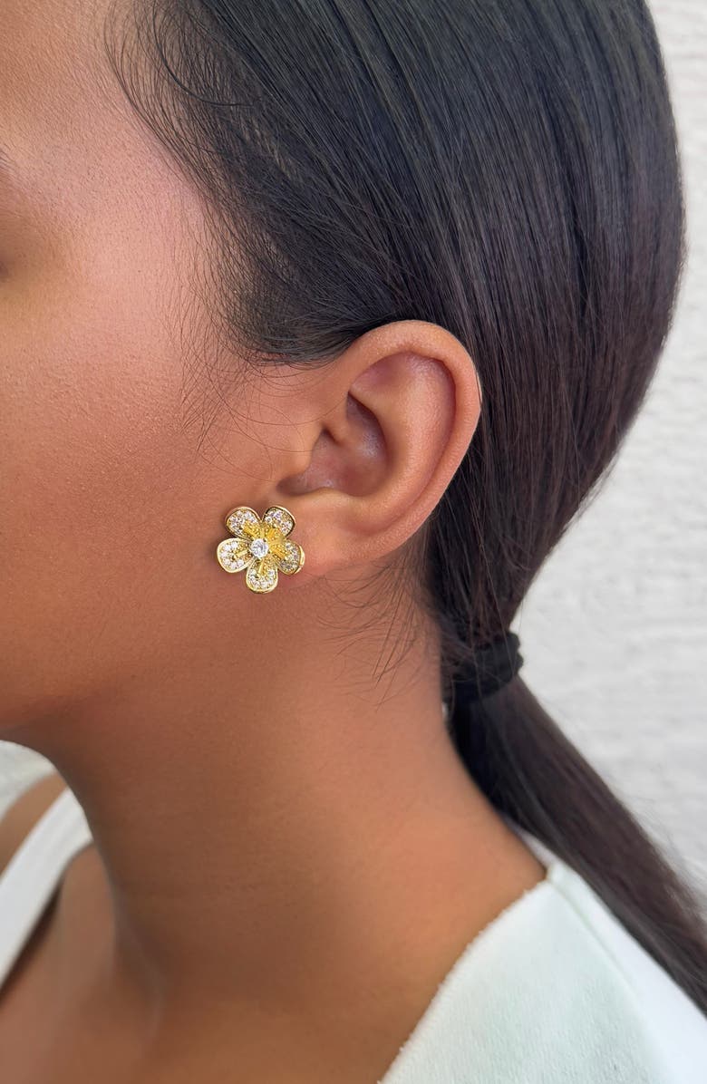 Adornia 14K Gold Plated Cubic Zirconia Flower Stud Earrings
