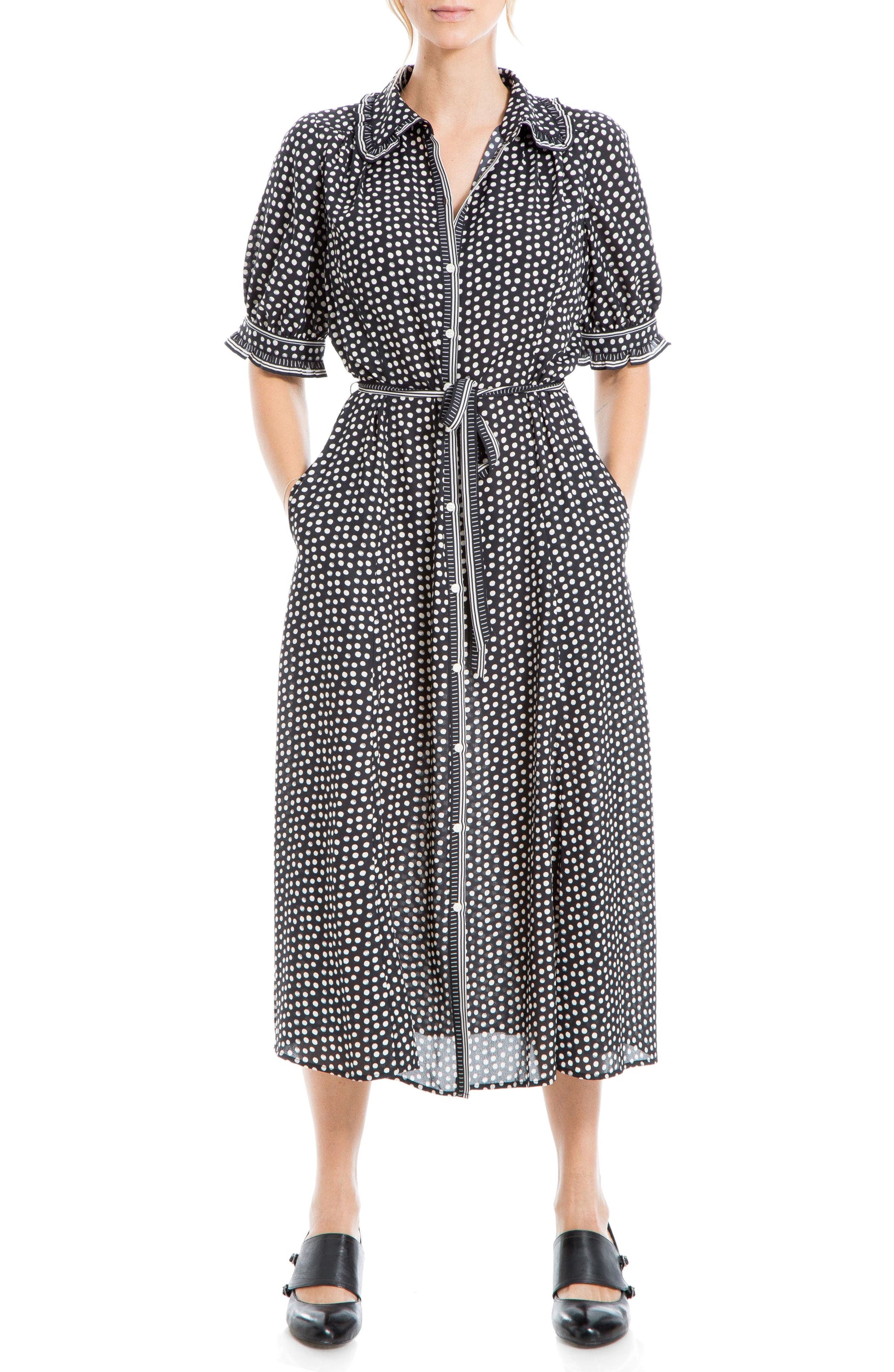 MAX STUDIO Collared Shirt Dress, Main, color, BLACK/ CREAM