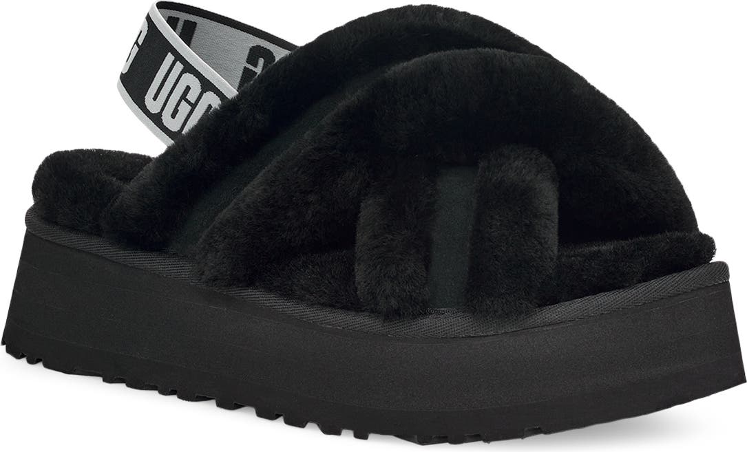 UGG<sup>®</sup> Disco Cross Genuine Shearling Slide, Main, color, BLACK