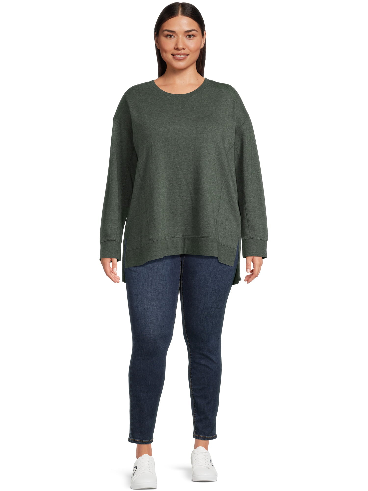 Terra & Sky Women's Plus High-Low French Terrycloth Sweatshirt 
