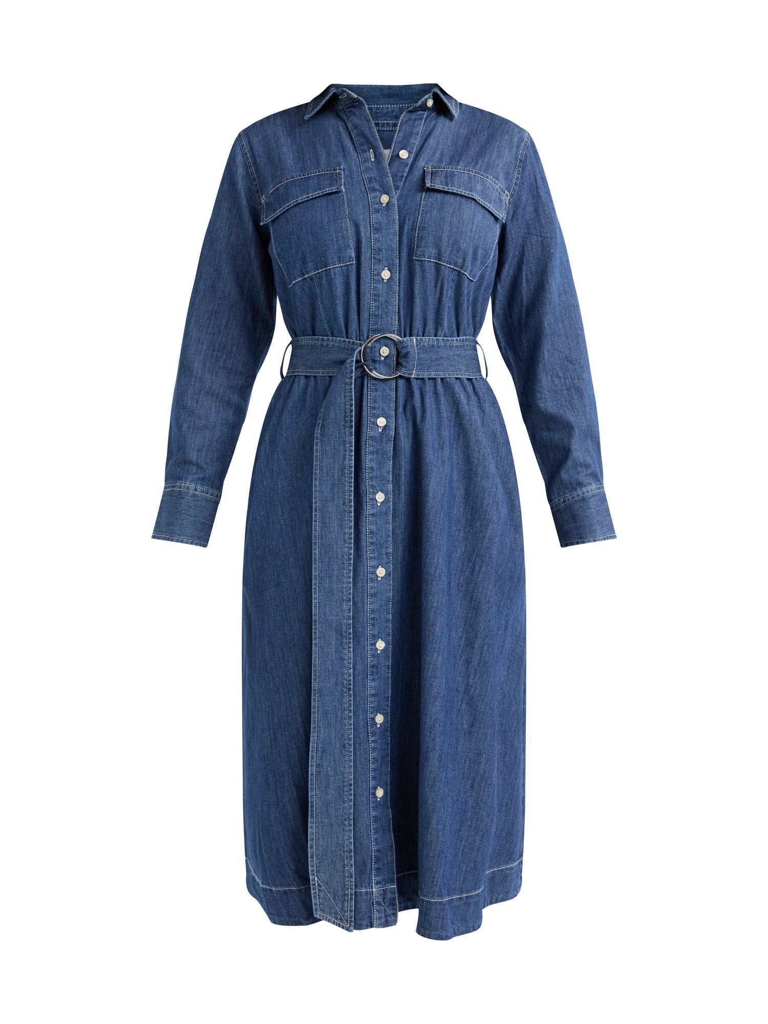 thumbnail image 6 of Free Assembly Women's and Women's Plus Belted Denim Midi Shirtdress with Long Sleeves, Sizes XS-4X, 6 of 7