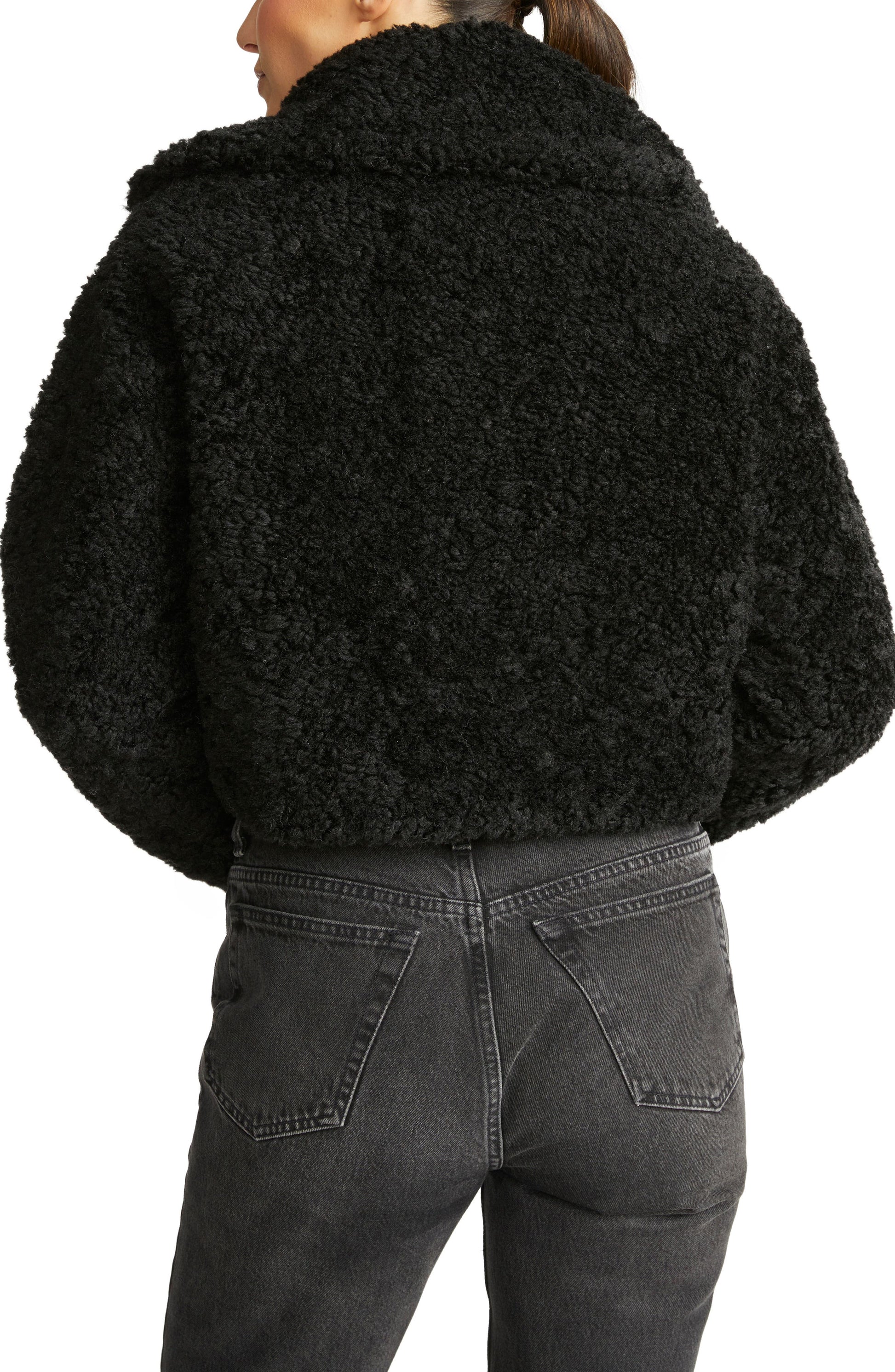 Hudson Jeans Cropped Plush Teddy Fur Jacket, Alternate, color, Black