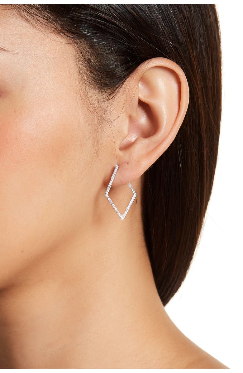 Adornia White Rhodium Plated Pavé Swarovski Crystal 29mm Geometric Hoop Earrings