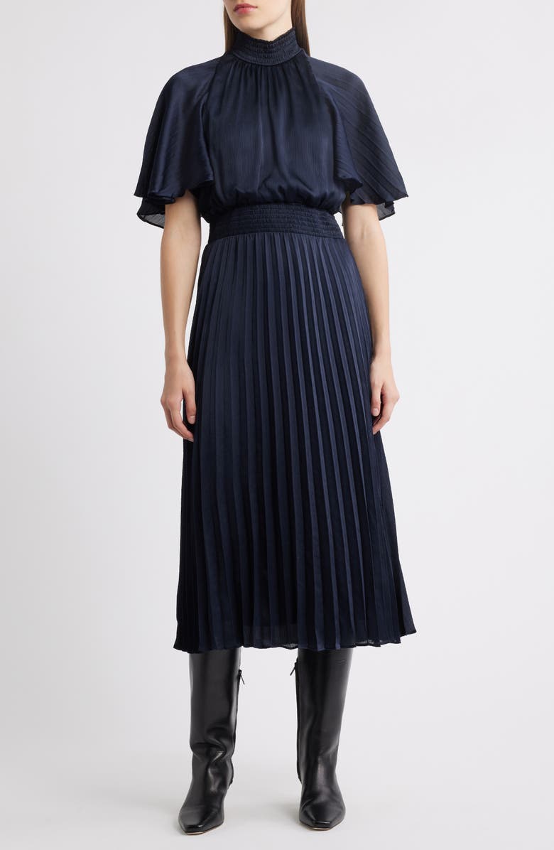 Julia Jordan Flutter Sleeve Pleated Midi Dress