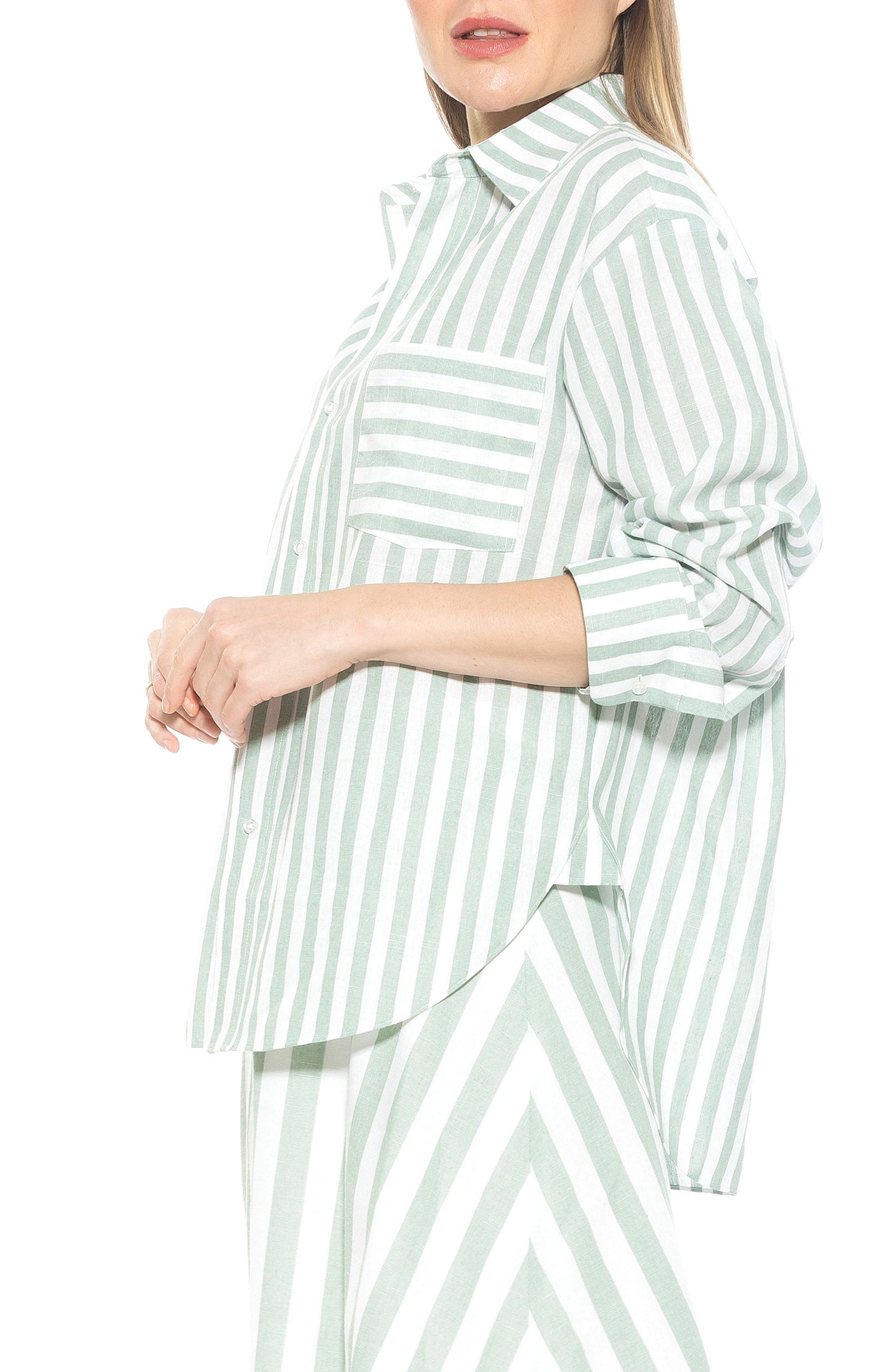 Alexia Admor Tammi Oversize Stripe Boyfriend Button-Up Shirt, Alternate, color, Green Stripe