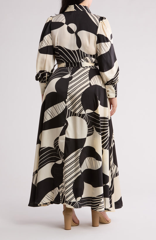 BY DESIGN Haiti Long Sleeve Maxi Shirtdress, Alternate, color, Swirl Party