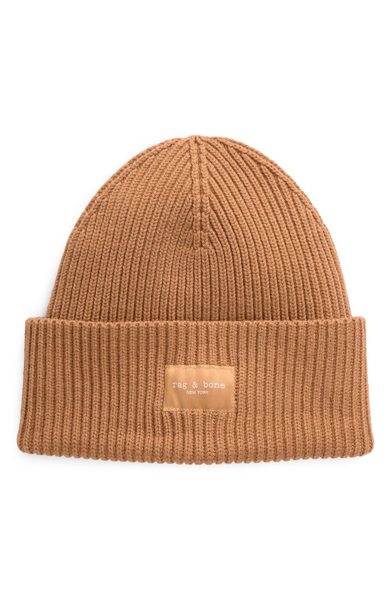 rag & bone Blake Logo Patch Wool Blend Rib Beanie