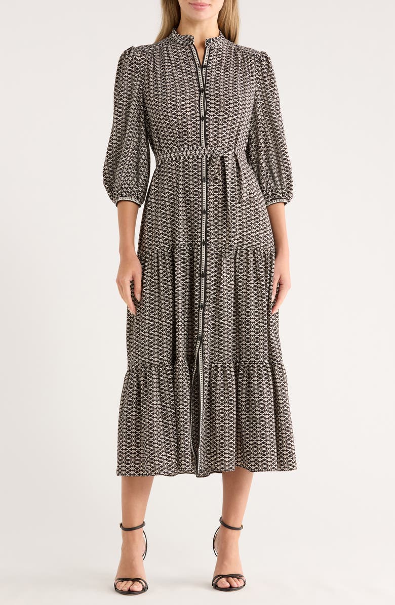 MAX STUDIO Crepe 3/4 Sleeve Button Front Maxi Dress