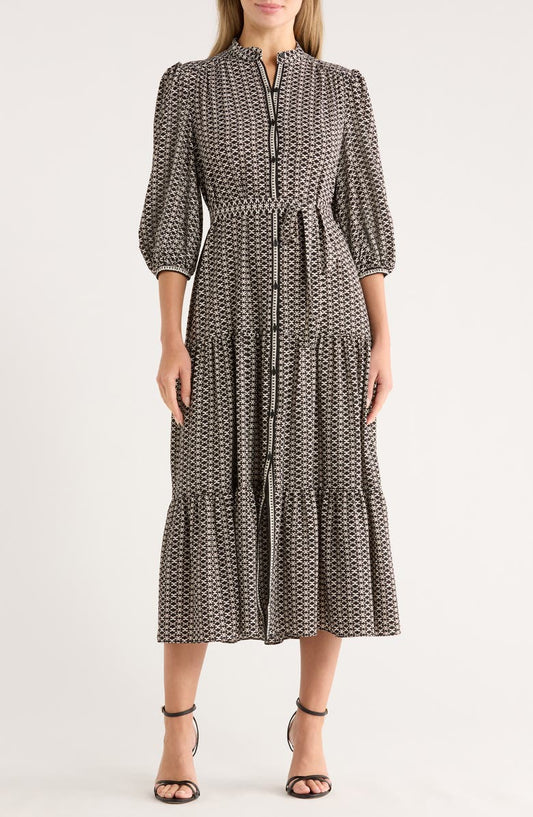 MAX STUDIO Crepe 3/4 Sleeve Button Front Maxi Dress