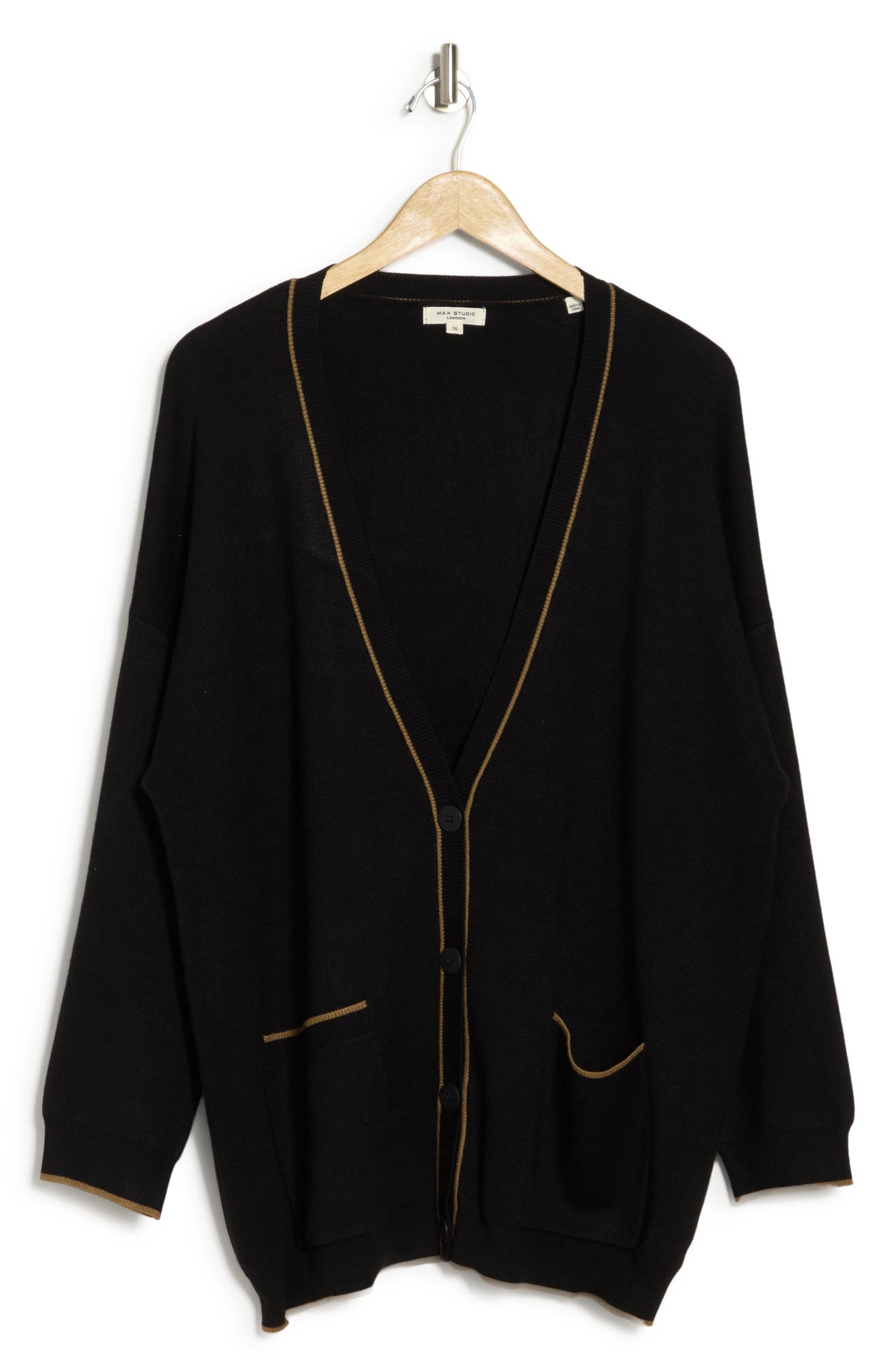 MAX STUDIO Tipped Cardigan, Alternate, color, BLACK/VICUNA-BH0208B