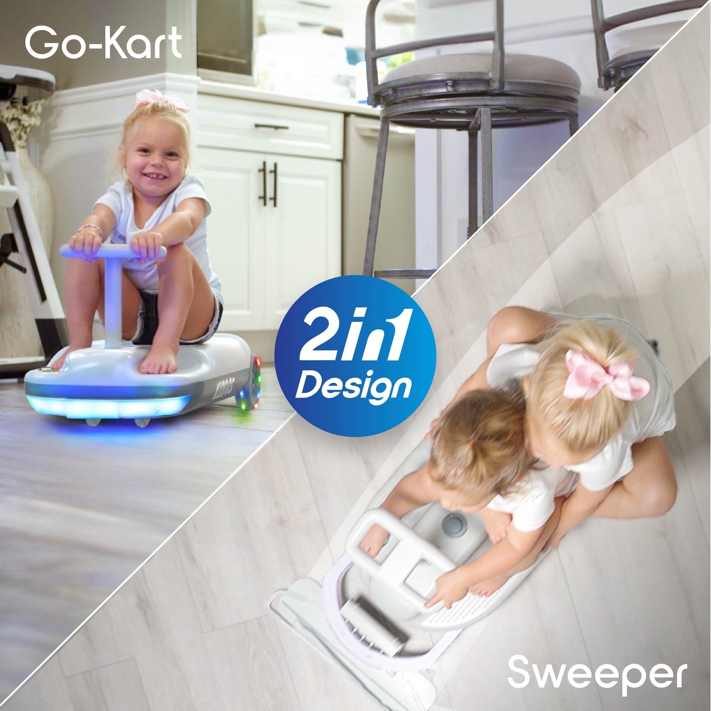 thumbnail image 4 of Kiddos Mop On-the-Go Kart 2 in 1 Electric Sweeper Floor Cleaner Cart for Kids Ages 3 and Up, 4 of 14