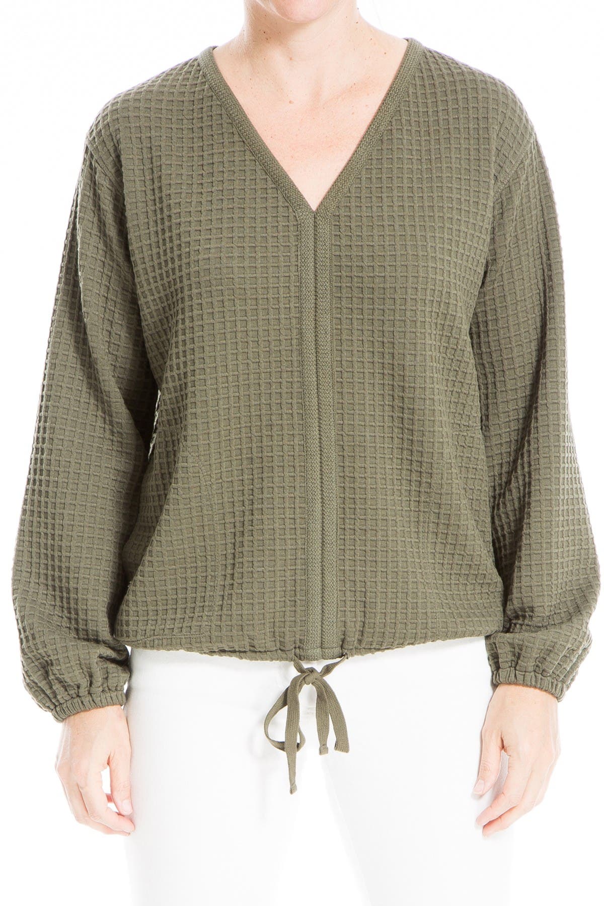 MAX STUDIO V-Neck Drawstring Hem Sweater, Main, color, ARMY