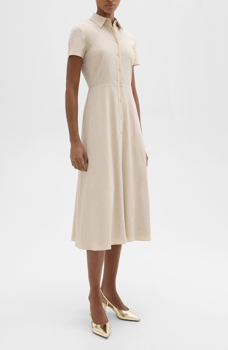 Theory Short Sleeve Linen Blend Midi Shirtdress
