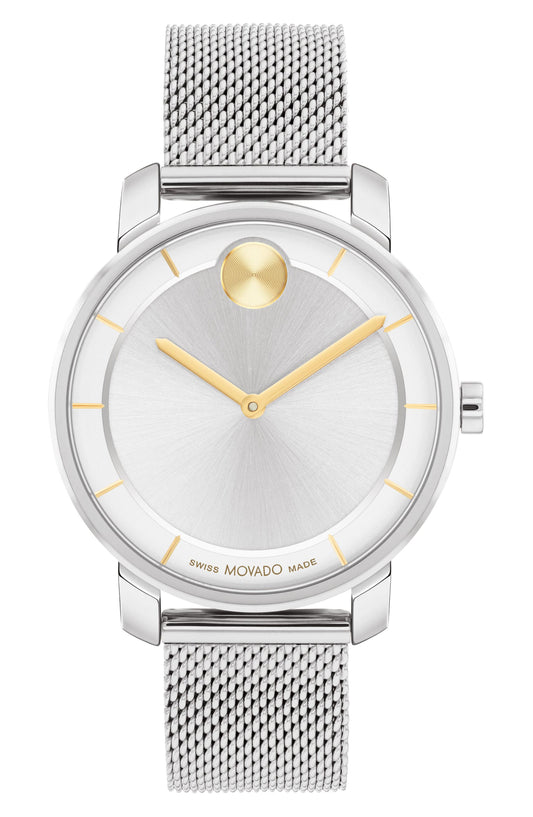 MOVADO Bold Mesh Strap Watch, 34mm, Main, color, SILVER