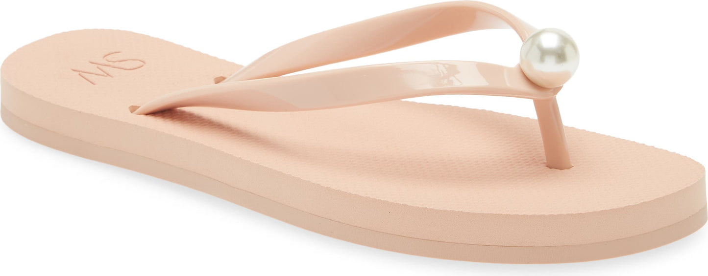 Stuart Weitzman Imitation Pearl Flip Flop, Main, color, POUDRE