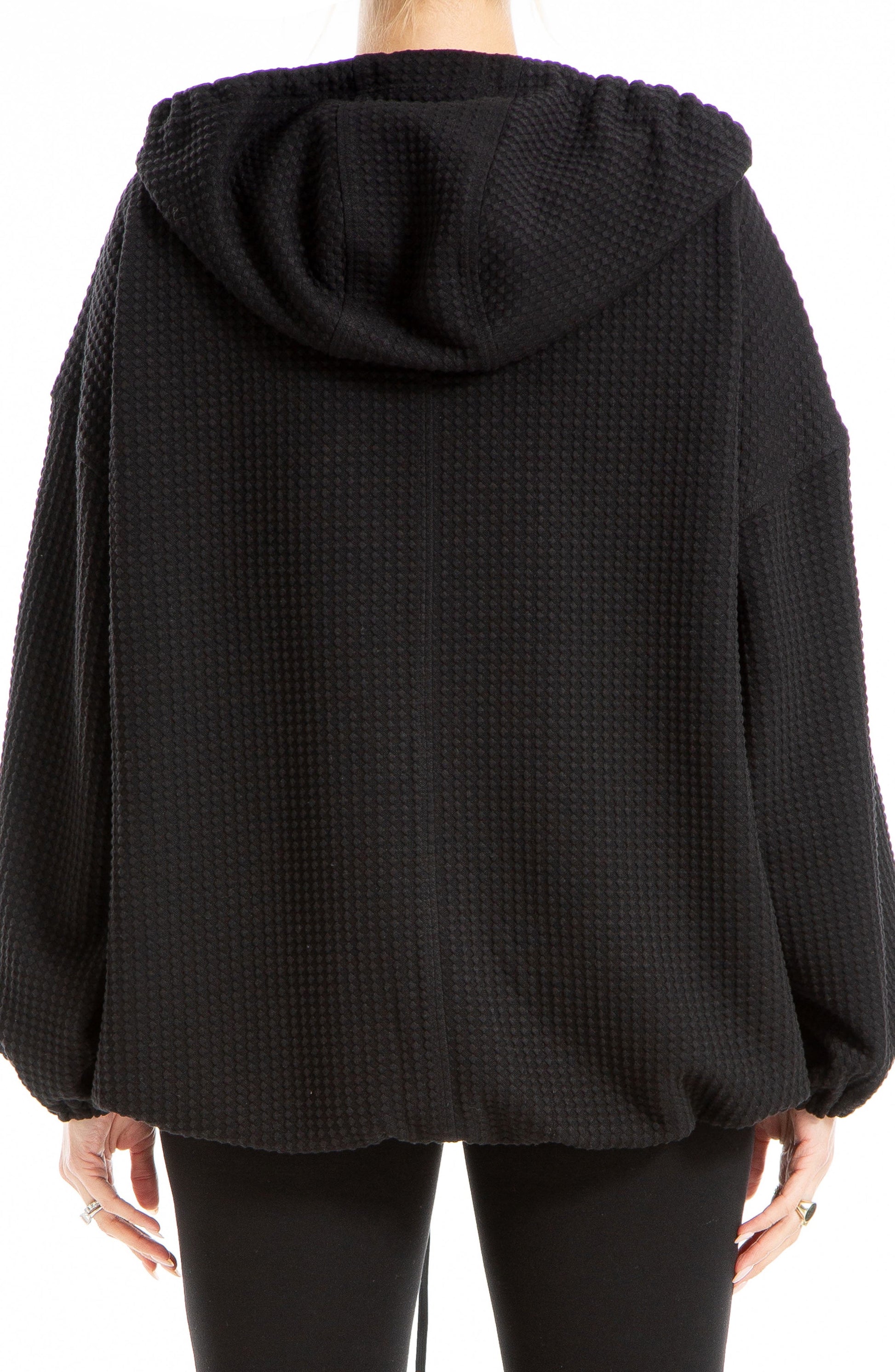 MAX STUDIO Waffle Knit Full Zip Hoodie, Alternate, color, BLACK