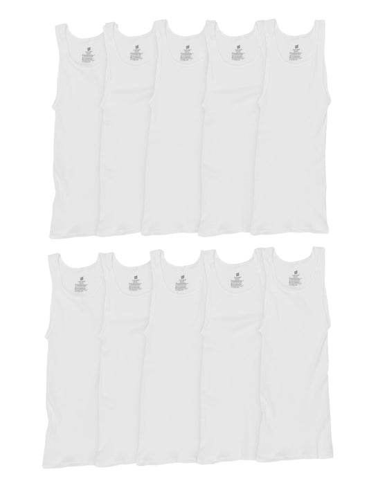 Hanes Men's Super Value Pack White Tank Undershirts, 10 Pack - image 1 of 9