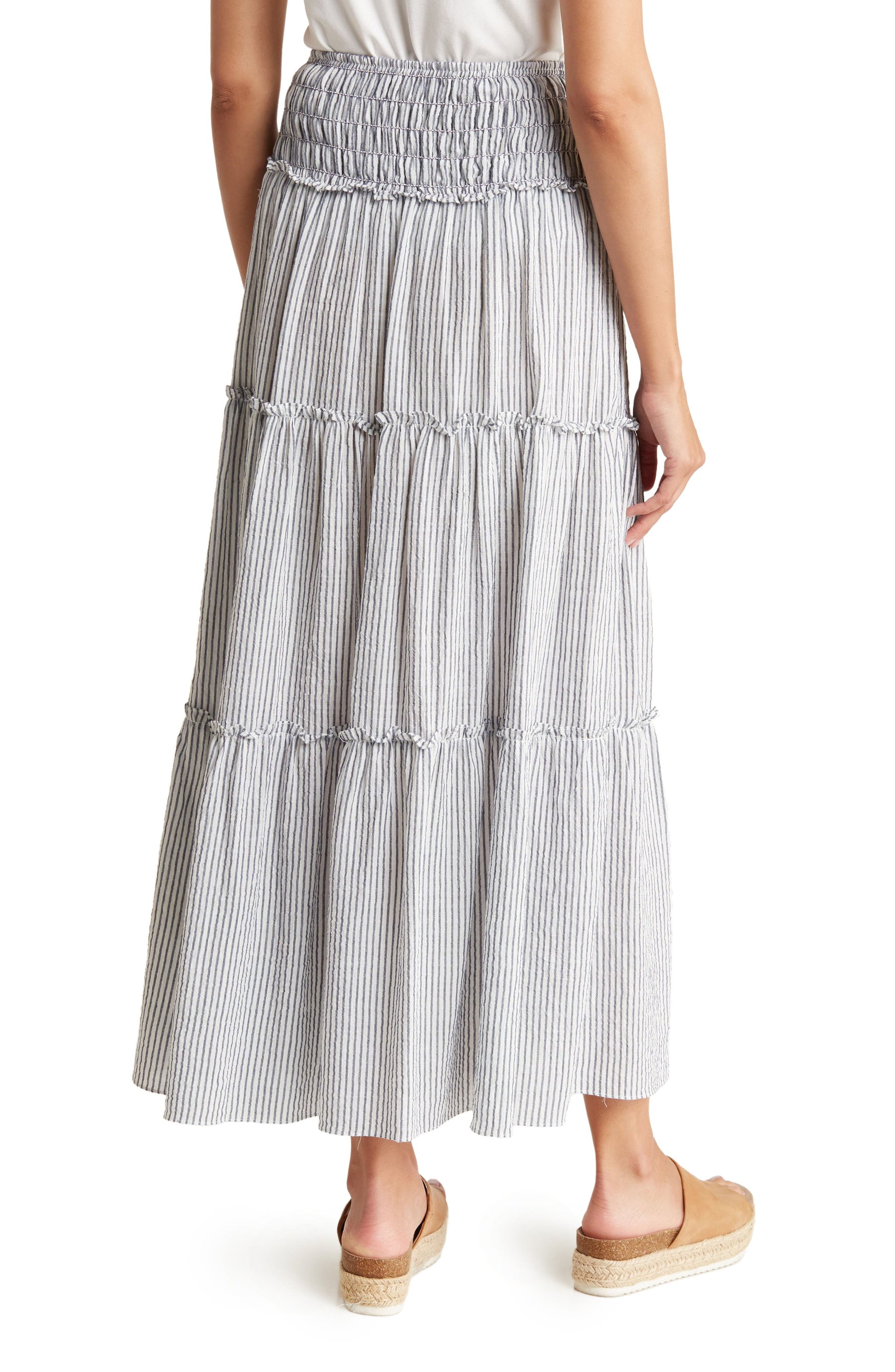 MAX STUDIO Tiered Maxi Skirt, Alternate, color, TICKING STRIPE