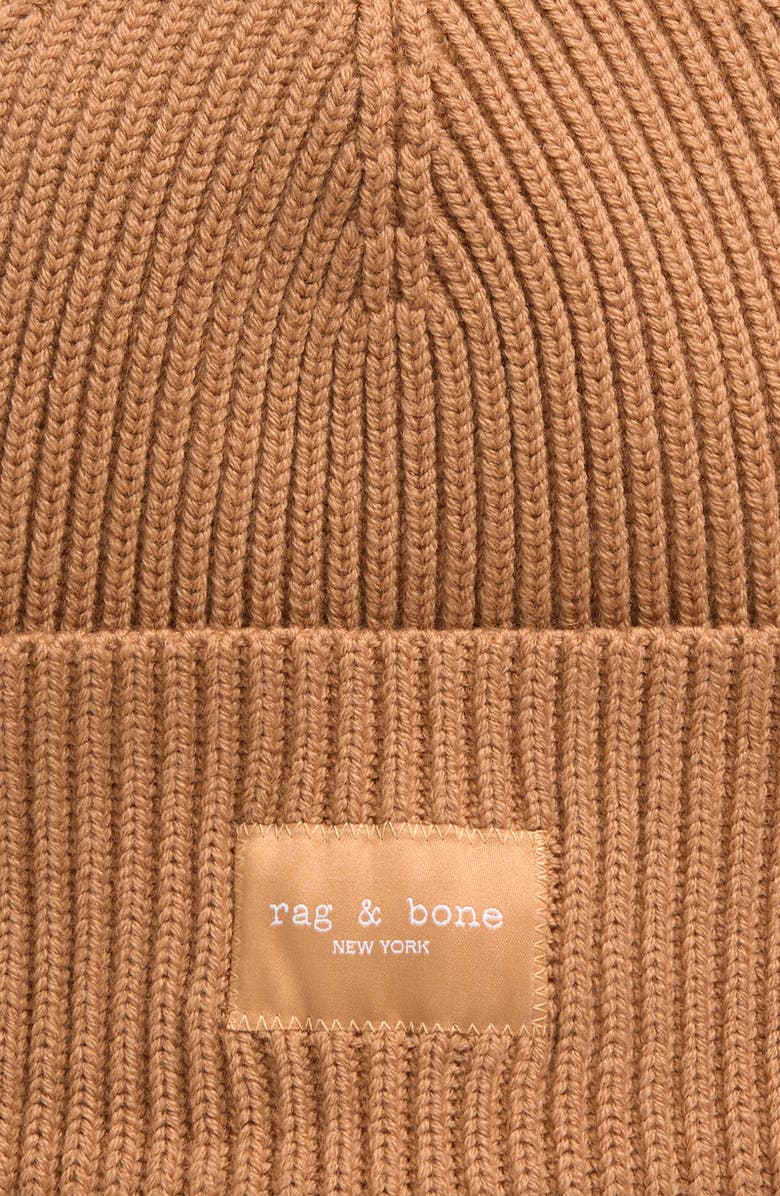 rag & bone Blake Logo Patch Wool Blend Rib Beanie