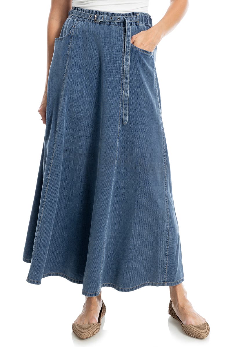MAX STUDIO Pique Cotton Belted Midi Skirt
