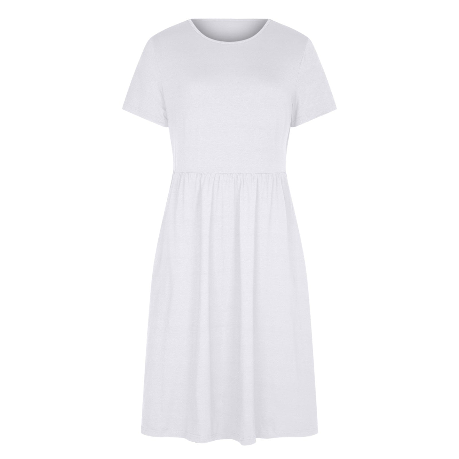 Women's Summer Casual Dresses Short Sleeve Solid Pockets Tshirt Dress Loose Crewneck Pleated Flowy Midi Dress for Women - image 4 of 5