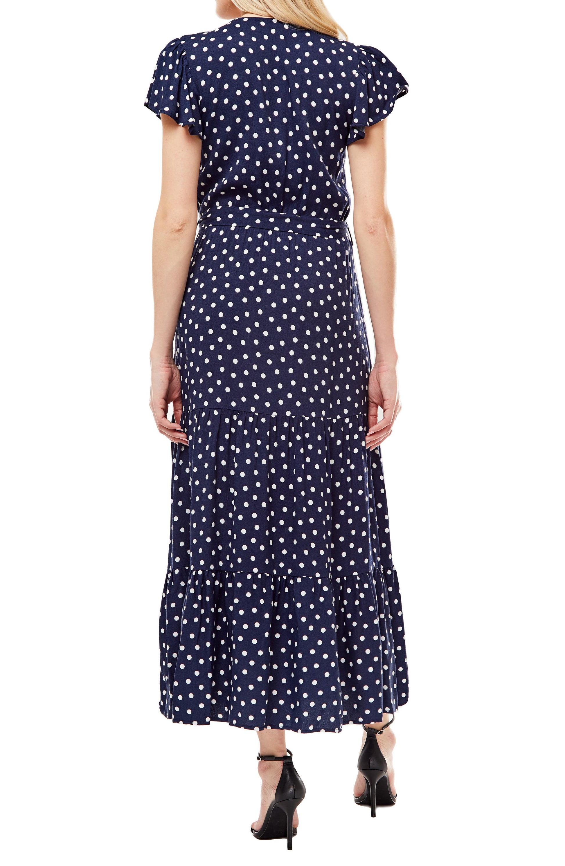 Love By Design Marylin Ruffle Crepe Maxi Dress, Alternate, color, ASPIRIN DOT NAVY