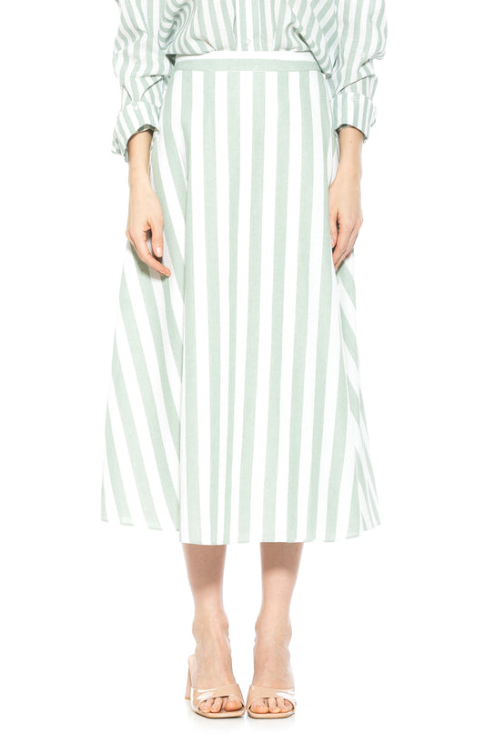 Alexia Admor Brilyn Stripe A-Line Linen Skirt, Main, color, Green Stripe